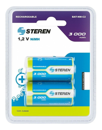 Paquete De 2 Pilas Recargables C Nimh 3000 Mah Steren