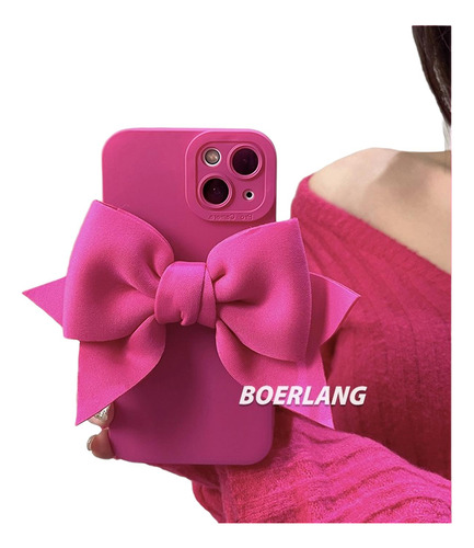 Imagen 5 de 8 de Funda De Goma Con Moño Para iPhone + Mica Protectora Mujer