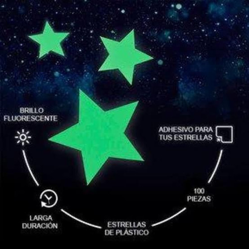 100 Estrellas Pared Stickers Fluorescentes Fosforescentes