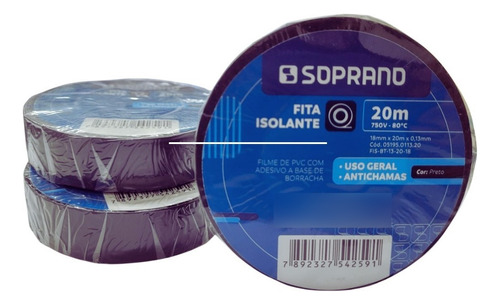 Fita Isolante Soprano - Kit Com 10 Rolos De 20 Metros