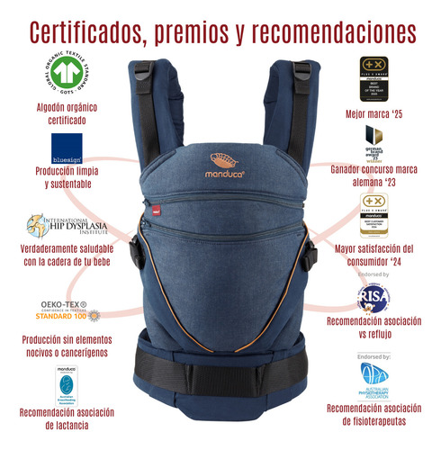 Manduca Xt Cangurera Ergonómica Para Bebé Denim Line Color Azul 3.5 a 20 Kg Algodón Orgánico Y Tintes Naturales