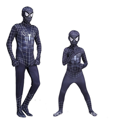 Cn Disfraz De Superhéroe Spiderman Negro + Máscara Niños