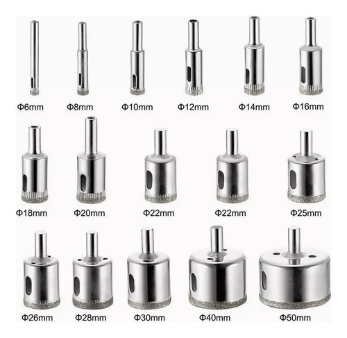 Set 16 Brocas Copa Para Cerámica Mármol Vidrio Piedra 6-50mm