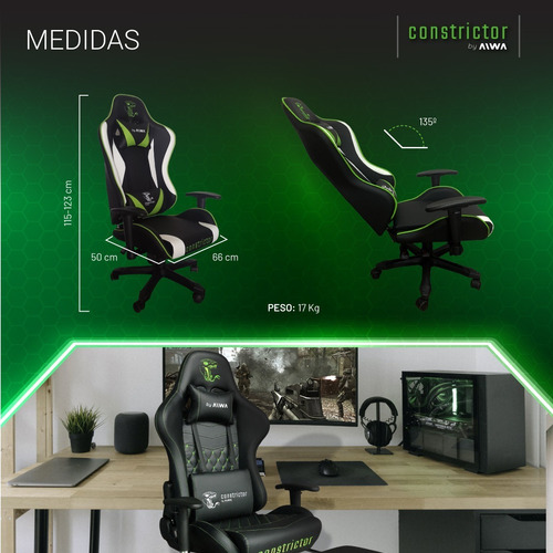 Imagen 5 de 10 de Silla Gamer Reclinable Ergonómica Constrictor Placata