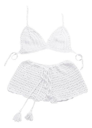 . . Nuevo Bikini Tejido A Mano Y Top De Concha Calado For