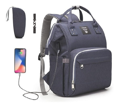Imagen 9 de 11 de Pañalera Moderna Con Cable Usb Y Bolsito Térmico Azul