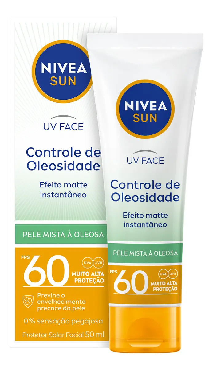 NIVEA Protetor Solar Facial UV Face Controle de Oleosidade FPS 60 50ml, Muito Alta Proteção UVA/UVB, Efeito Matte, Controle do Brilho, Cuidado Diário