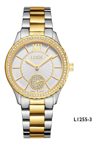 Reloj Dama Loix® L1255-3 Plateado Con Dorado, Tablero Blanco