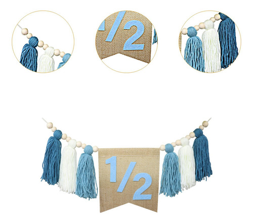 Banner De 6 Meses Bannel Tassel Bandeo Decoración De Azul