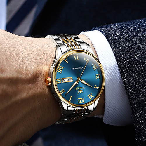 Reloj Automático Olevs 9929 Business Luminous Calendar Color Del Fondo Silver Gold Blue Silver Gold Blue