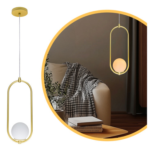 Lustre Arkom Dourado Globo De Vidro Fosco Led 110v/220v