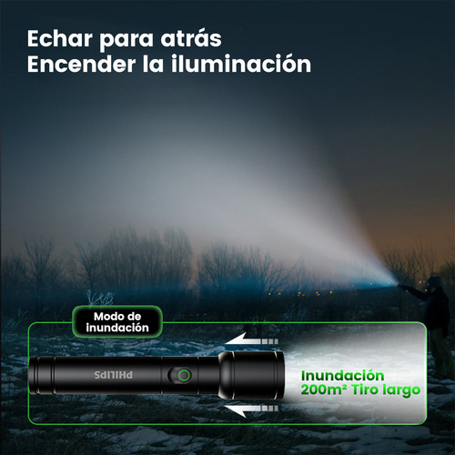 Philips Linterna Tactica Linternas Potentes Led Recargable Impermeable 300lm 5w Brillo Fuerte Alcance Luz Blancasúper Largo Esencial Para La Pesca Al Aire Libre Negro Aleación De Aluminio Sfl-2124