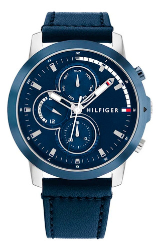 Reloj Tommy Hilfiger P/ Hombre Con Correa De Cuero 1792051 Color de la malla Azul Color del bisel Azul Color del fondo Azul