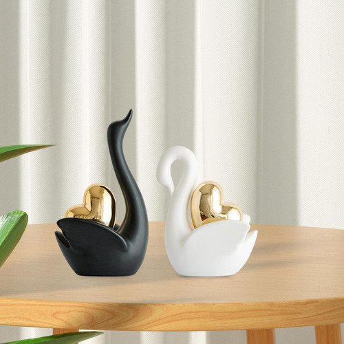 2 Piezas Figuras De Cisne Adorno De Mesa En Y Negro