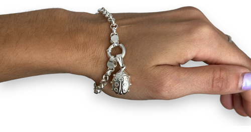 Pulsera Rolo Dije Plata 925 Vaquita De San Antonio Mujer