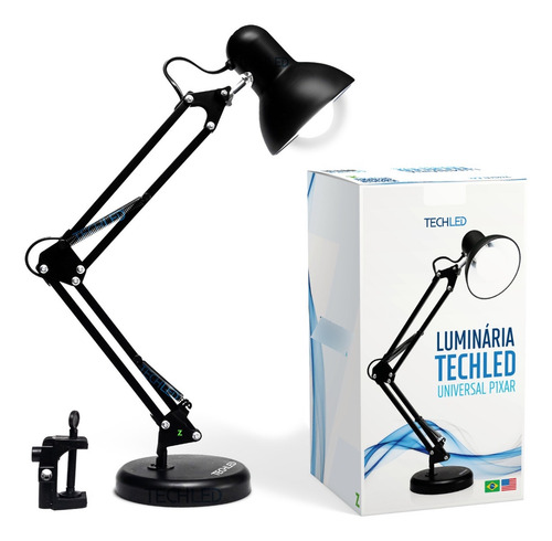 Luminária Mesa Articulável Garra Base Escritório Leitura Cúpula Preto Estrutura Preto