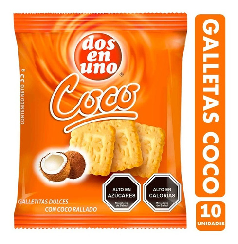 Galletas Colación, Sabor Coco - Pack De 10 Unidades De 35gr.