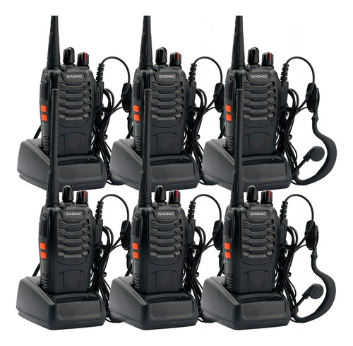 Handy Radio Uhf Walkie Talkie 16ch Vox Gadnic Kit X6 + Auri Color Negro