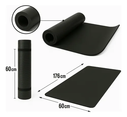 Colchoneta Para Yoga Pilates Gimnasia Fitness Gruesa 15mm Negro