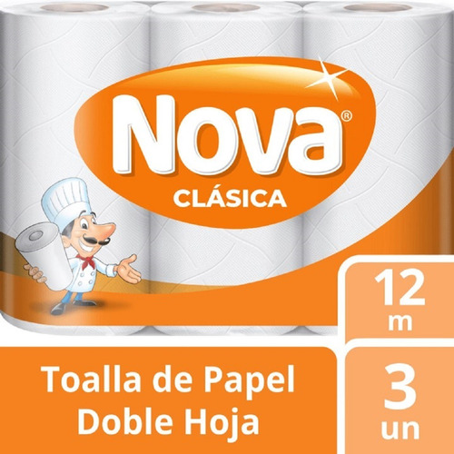 Toalla De Papel Nova Clásica 12 Metros 3 Rollos 60 Hojas