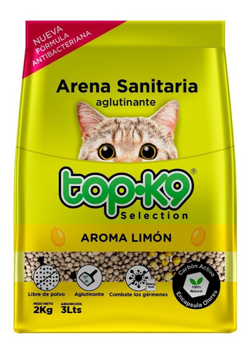 Arena Sanitaria Aglutinante Top-k9 Pack 2 Kg Aromas Varios