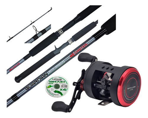 Combo Pesca Reel Rotativo 7 Rul + Caña 30lb Trolling Carnada