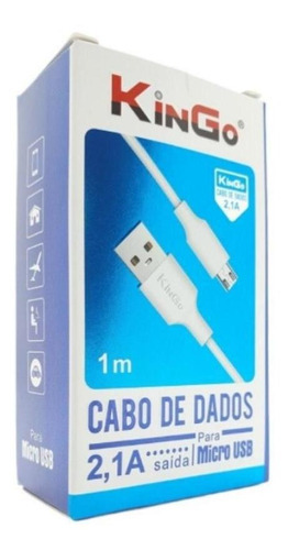 Cabo De Dados Usb V8 Branco Kingo 1m 2.1a P/ Galaxy J2 Prime