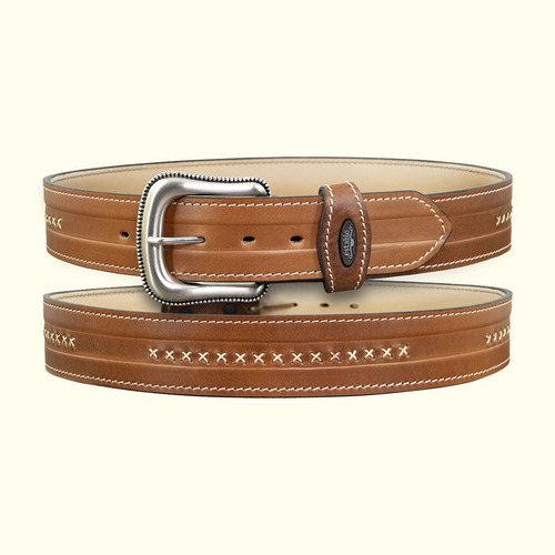 Cinturón De Piel Artesanal Hombre Establo Modelo 107 Color Miel Talla 44