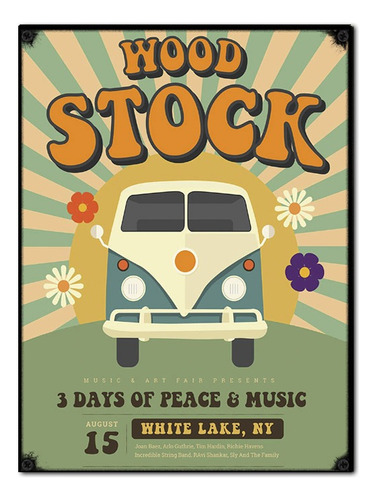 #961 - Cuadro Vintage - Woodstock Rock Van Hippie No Chapa
