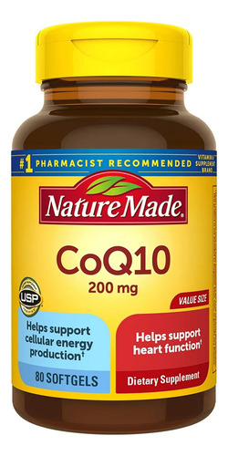 Nature Made Coq10 200 Mg Energía Celular 80 Softgels Sabor Sin Sabor
