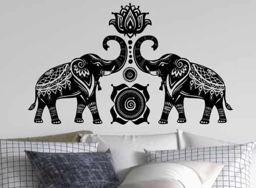 Vinilo Decorativo Elefantes Con Flor De Loto 100x60cm | Jota