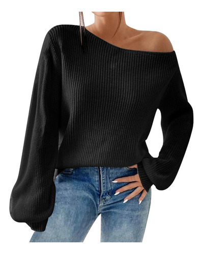 Jersey Holgado De Punto Con Hombros Descubiertos Para Mujer