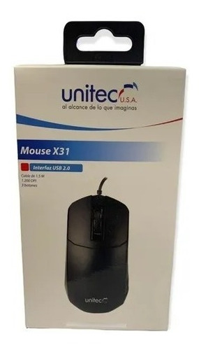 Mouse Unitec X31 Interfaz Usb 2.0 Negro 3 Botones 1200 Dpi