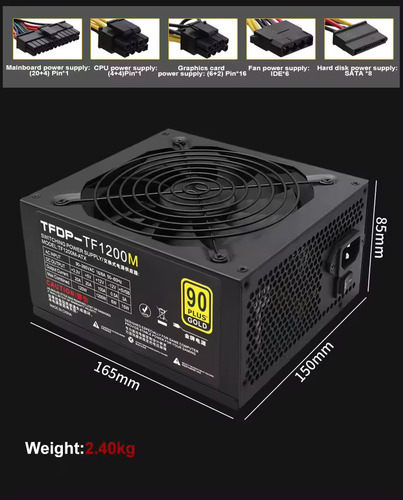 Fuente De Poder Atx 24+4 Pin Sata 1200w Plus 90 Gold