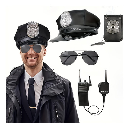 Juego De Accesorios De Disfraz Para Fiestas - Propiedades De Tema Policial De Plástico Para Hombres Y Mujeres, Incluyendo Casco Swat, Placa,