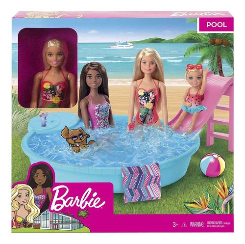 Muñeca Barbie, Rubio De 11.5 Pulgadas Y Juego De Piscina Con