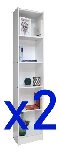 Diseños Modernos S.A. biblioteca de 5 estantes de melamina 40x25x180 cm color blanco 2 unidades