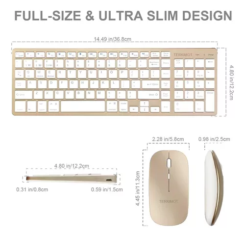 Teclado y mouse Bluetooth, teclado inalámbrico multidispositivo, ultra  delgado, recargable, modo dual (Bluetooth 4.0 + USB), para Windows/Mac OS  (oro