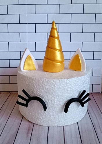 Cuerno, Orejas Y Ojos Unicornio En Porcelana Fria Dorado