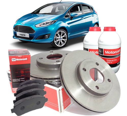 Kit Discos + Pastilhas De Freio Motorcraft + Dot4 New Fiesta