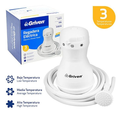 Ducha Regadera Eléctrica 3 Temp. Tipo Corona Griven 5400w 