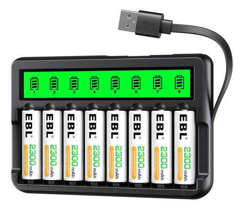 Ebl Paquete De 8 Bateras Aa Recargables De 2300 Mah Y Cargad