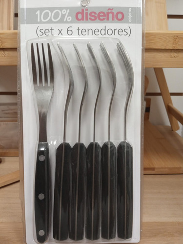 Set X 6 Tenedores Dientes De Acero Y Mango Plástico