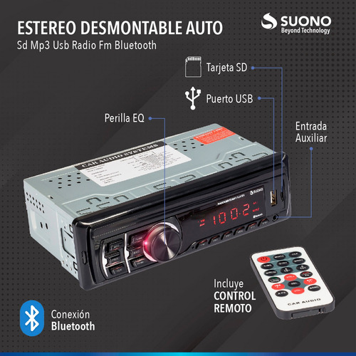 Imagen 5 de 9 de Autoestereo Usb C. Remoto Fm Bluetooth Desmontable Stereo