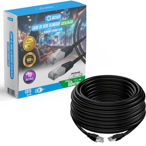 Cabo De Rede Lotus Lt-Cat660 Ftp Rj45 Cat6 Blindado 60 Metros 1000mbps