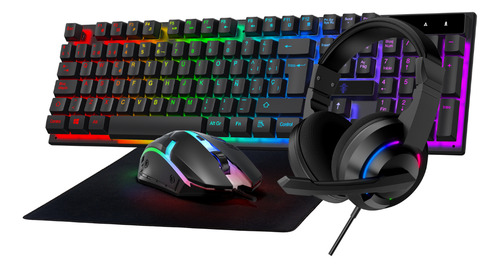 Kit Gamer Solarmax Gc4p1503 Rgb Español 4 En 1 Teclado Mouse