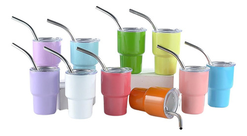 Vaso De Chupito De 2 Onzas Con Pajita De Acero Inoxidable Color Blanco Lisa