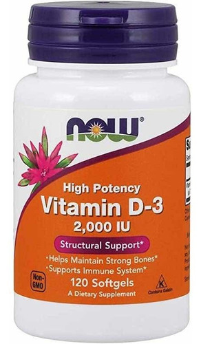 Vitamina D3 50 Mcg 2000iu X 120 Softgels Now Foods