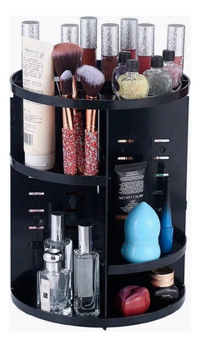 Organizador de maquillaje 360° con separadores, color negro