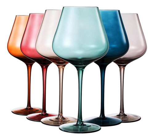 Juego De 6 Copas De Vino De Cristal De Colores, Regalo Para 